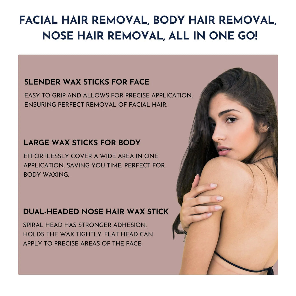 Professional waxing kit with hard wax beans, warmer, application sticks, post-care lotion and cooling masks on pink background