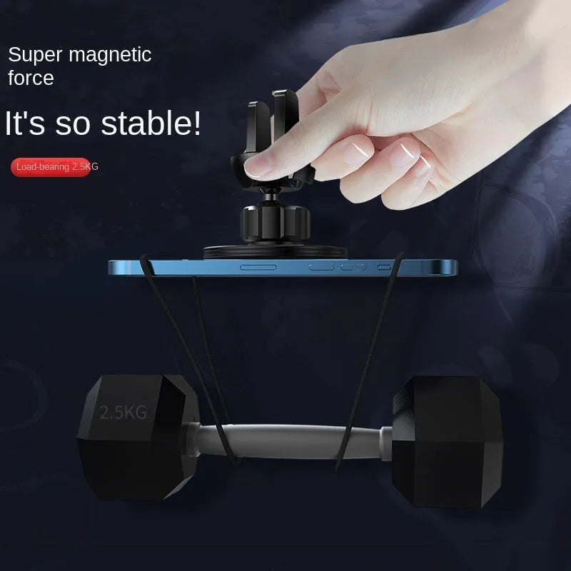 Black aluminium alloy magnetic car phone holder attached to car air vent