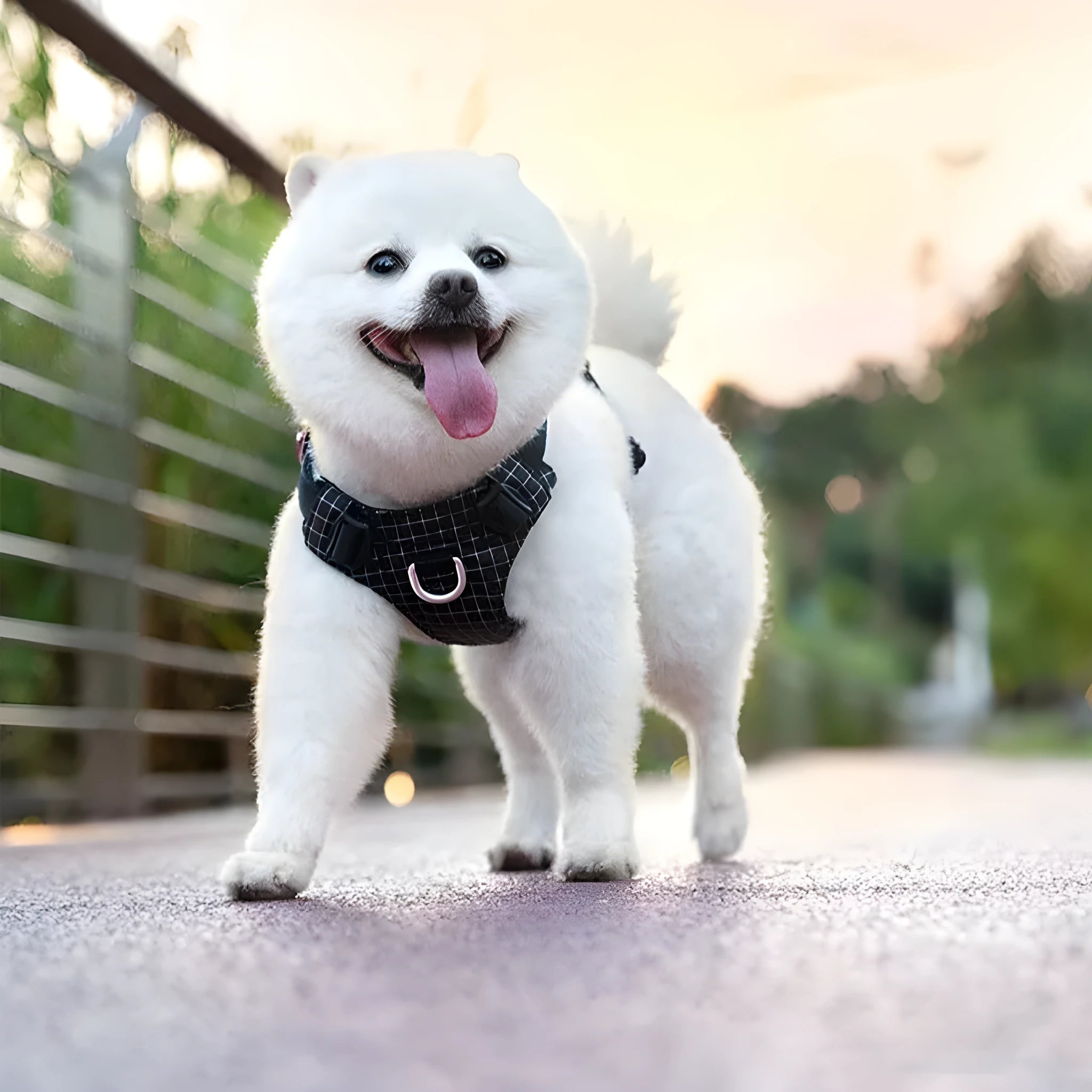 Nylon dog chest harness with LED light and reflective strip for night walks, multiple colour options