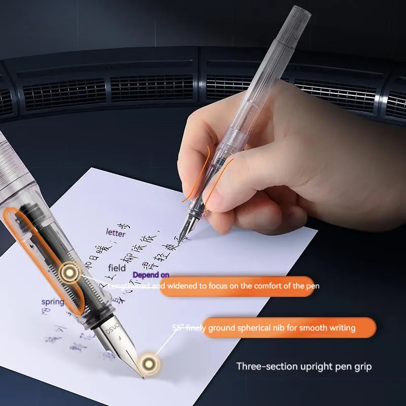 Student automatic suction pen set with 40ml refill cartridge, choice of 0.38mm or 0.5mm nibs, and black, blue-black, or blue ink