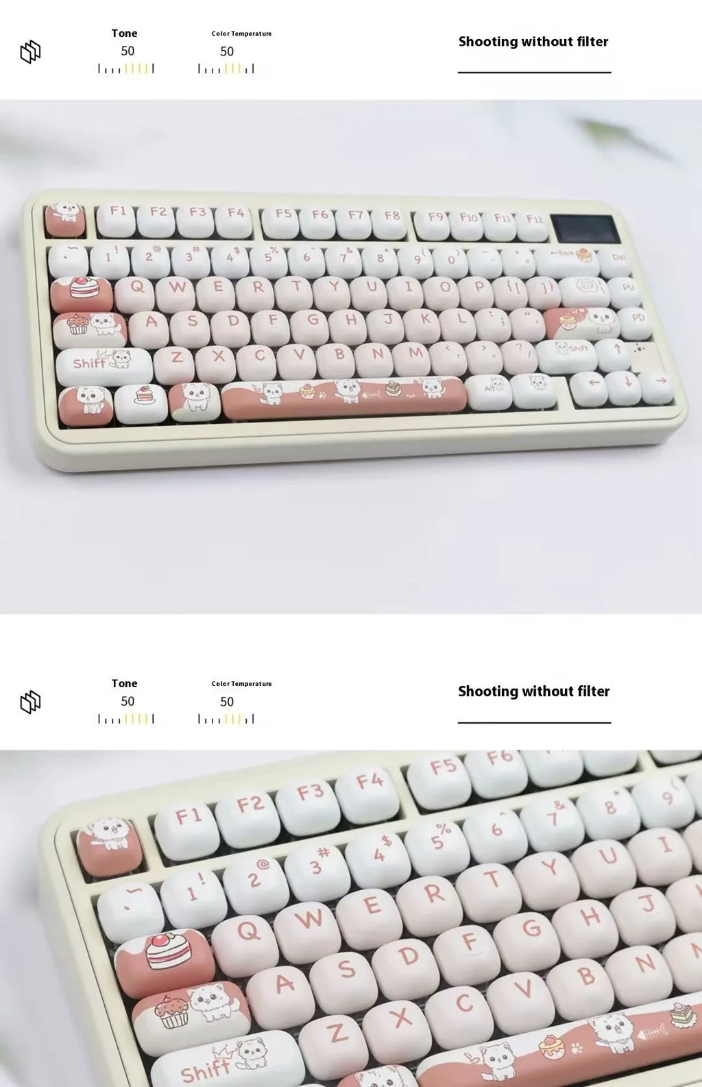 Cartoon dessert cat mechanical keyboard key cap set with sublimation printed artwork