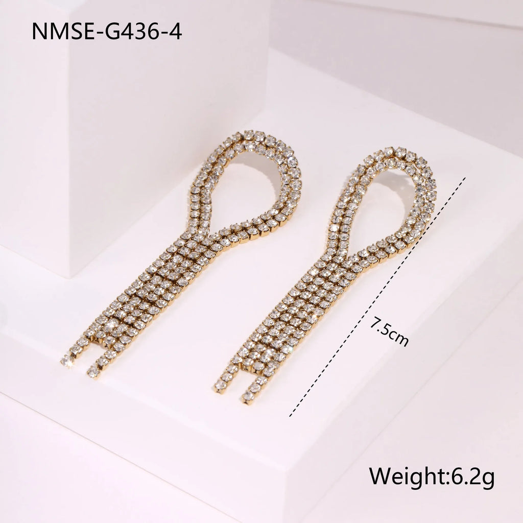 Women's stainless steel diamond tassel love earrings with heart shape and star geometric design elements