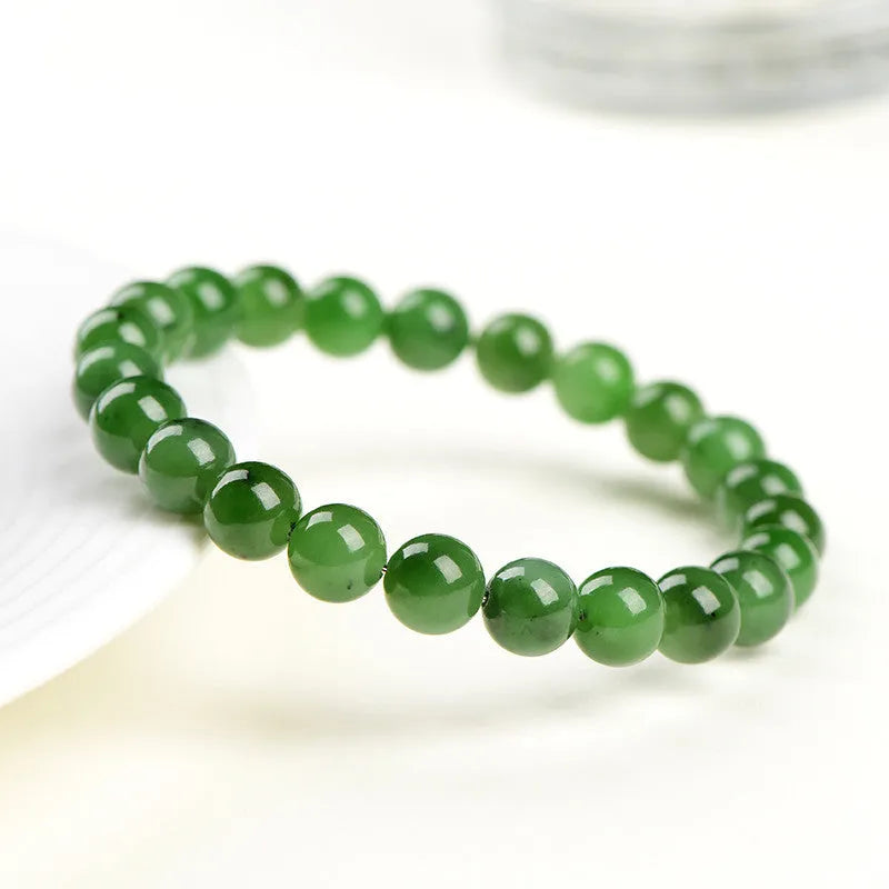 Natural Hetian jade jasper ball bracelet with polished beads, shown in multiple bead size options.