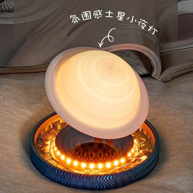 Magnetic suspension moon lamp floating above its base as a modern night light and decorative ornament.
