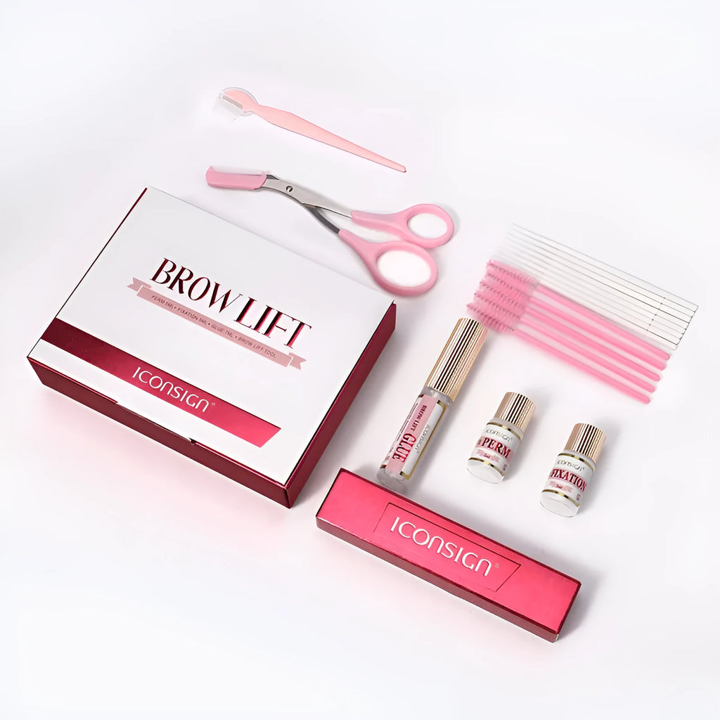 Pink eyebrow quick ironing set in a suit style design for home eyebrow grooming.