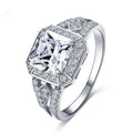 Geometric women's zircon ring with hollow ornamentation in platinum colour