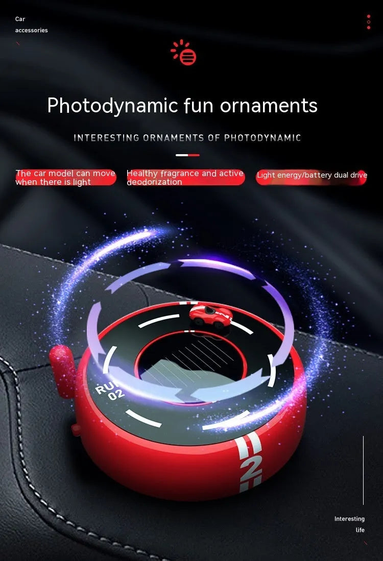 Round solar-powered car aromatherapy decoration with light model in black, red or white