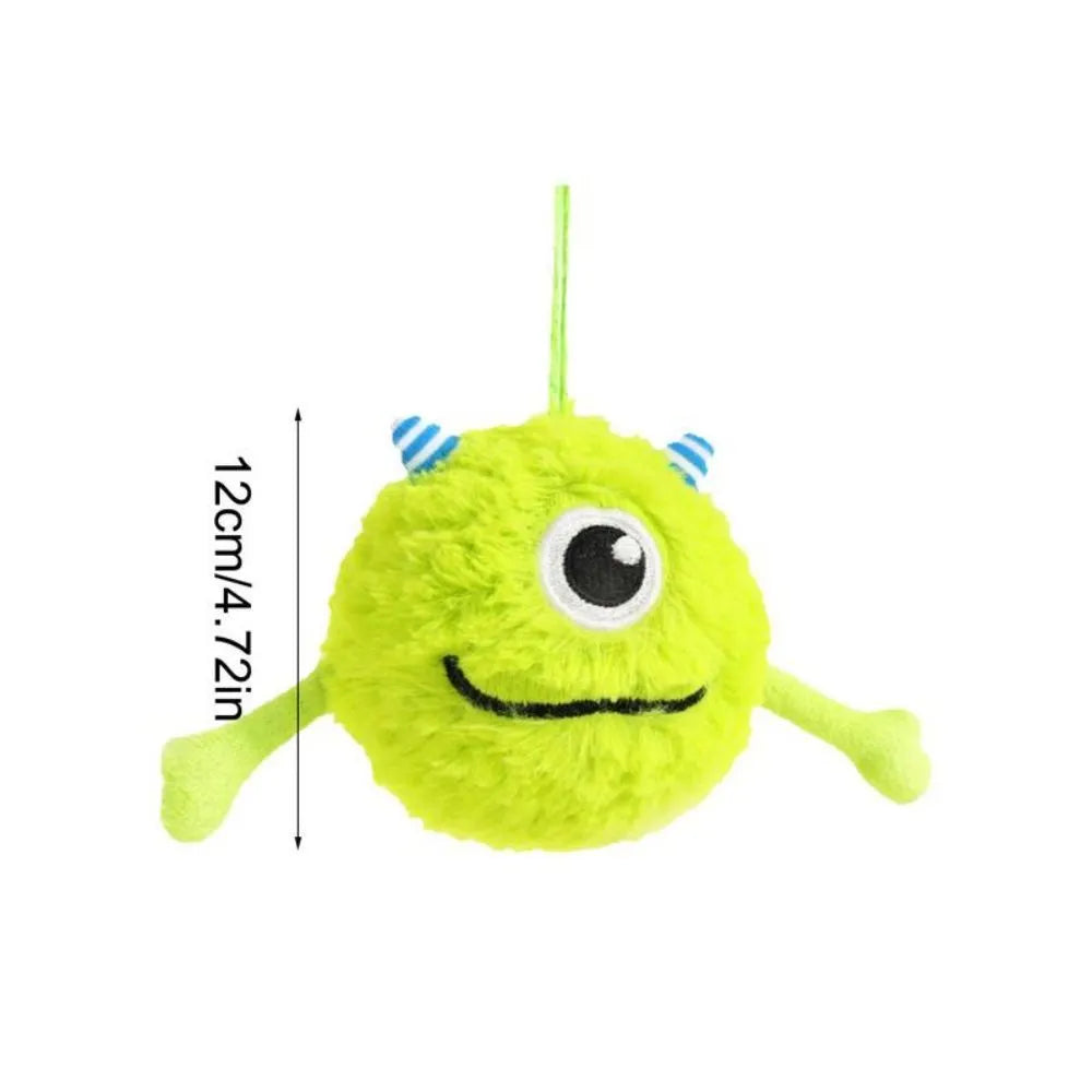 Green interactive dog teething toy ball with sound, 12cm diameter, soft plush and TPR construction