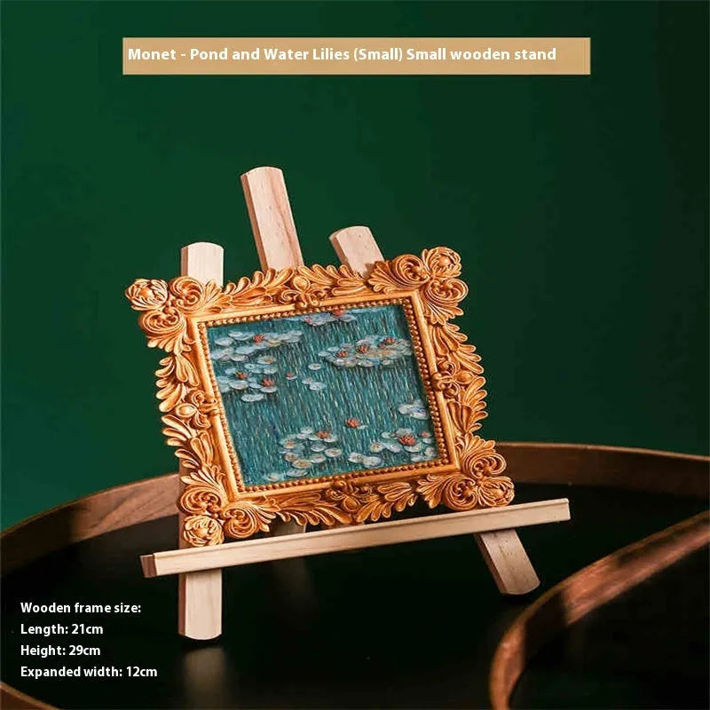 DIY filled oil painting kit showing Van Gogh's Sunflowers artwork with paints and brushes