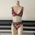Women's floral print high waist bikini set in polyester fabric for swimming