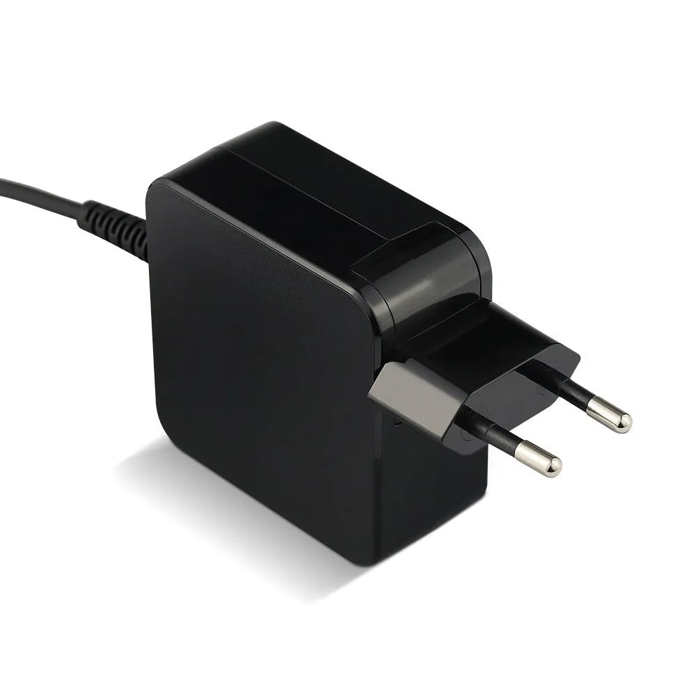 Black Hua 45W laptop adapter with DC power connector showing compact dimensions