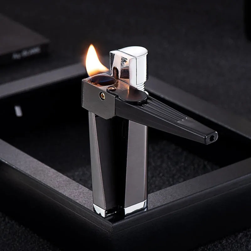 Silver square cover 2-in-1 metal pipe lighter, refillable butane, 9.2 cm long, zinc alloy and ABS construction