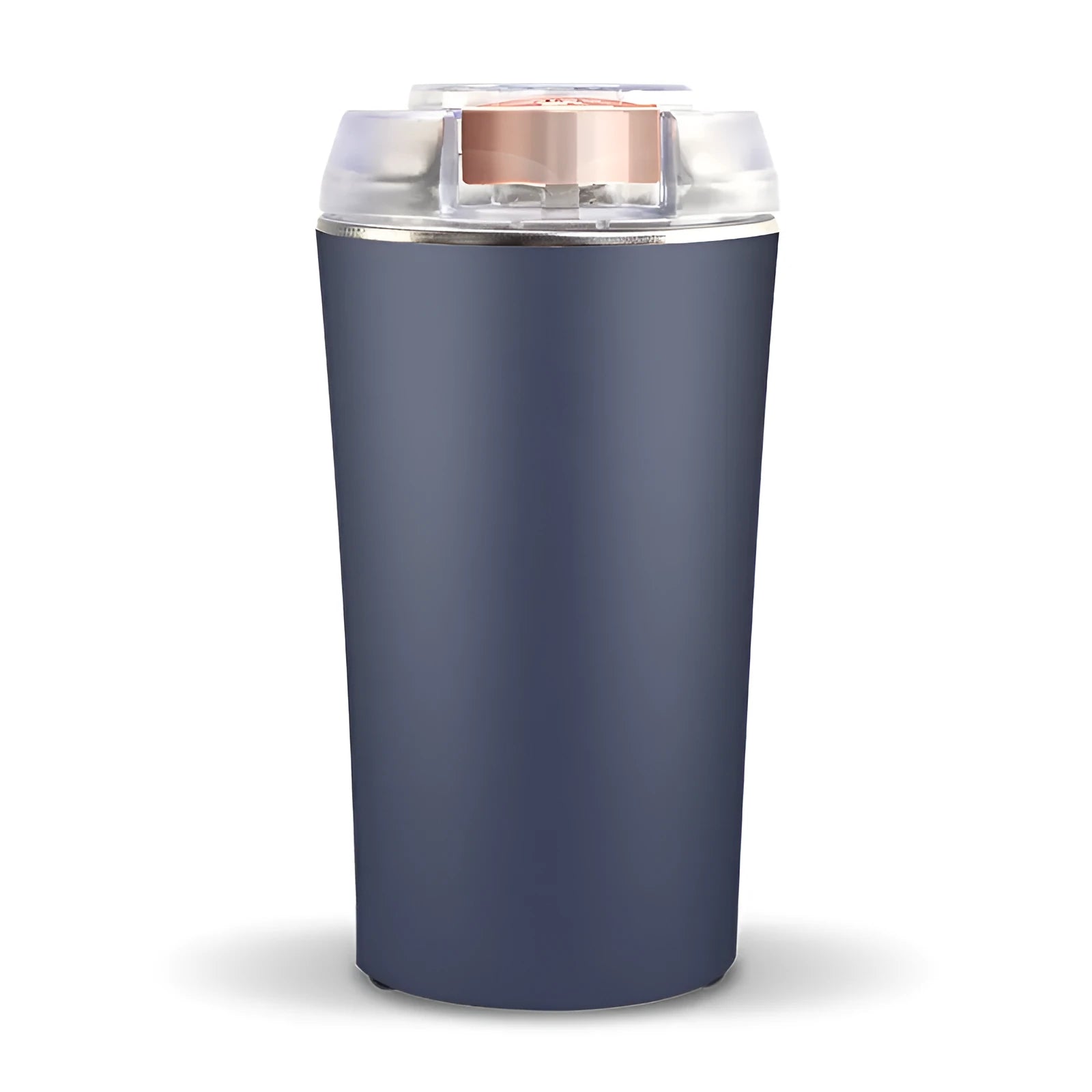 Blue mini flour mill and grinder machine for making seasoning powders on a kitchen counter.