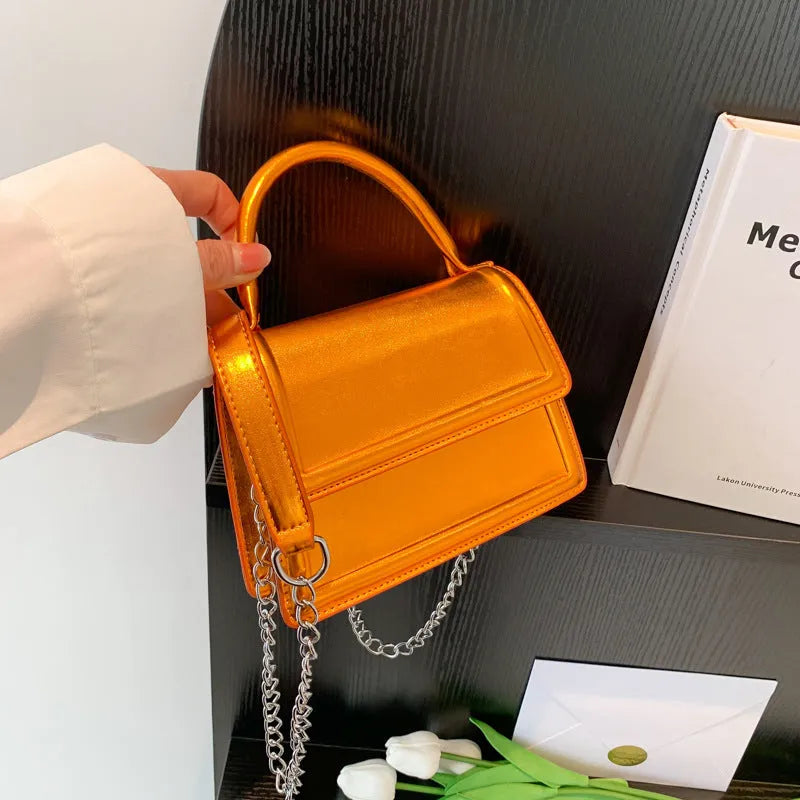 Retro PU leather crossbody shoulder bag in horizontal square shape on display