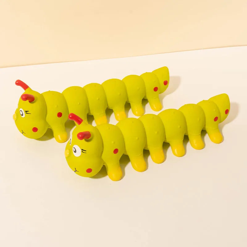 Yellow caterpillar rubber squeaky dog toy for small medium dogs 25.5x9cm