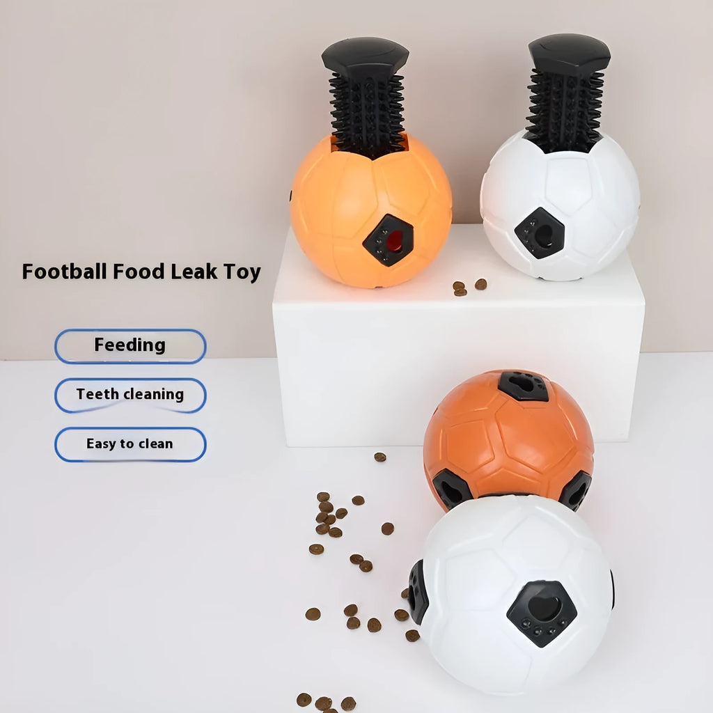 TPR dog toy ball in orange hollow style for nibbling and teeth grinding, on white background