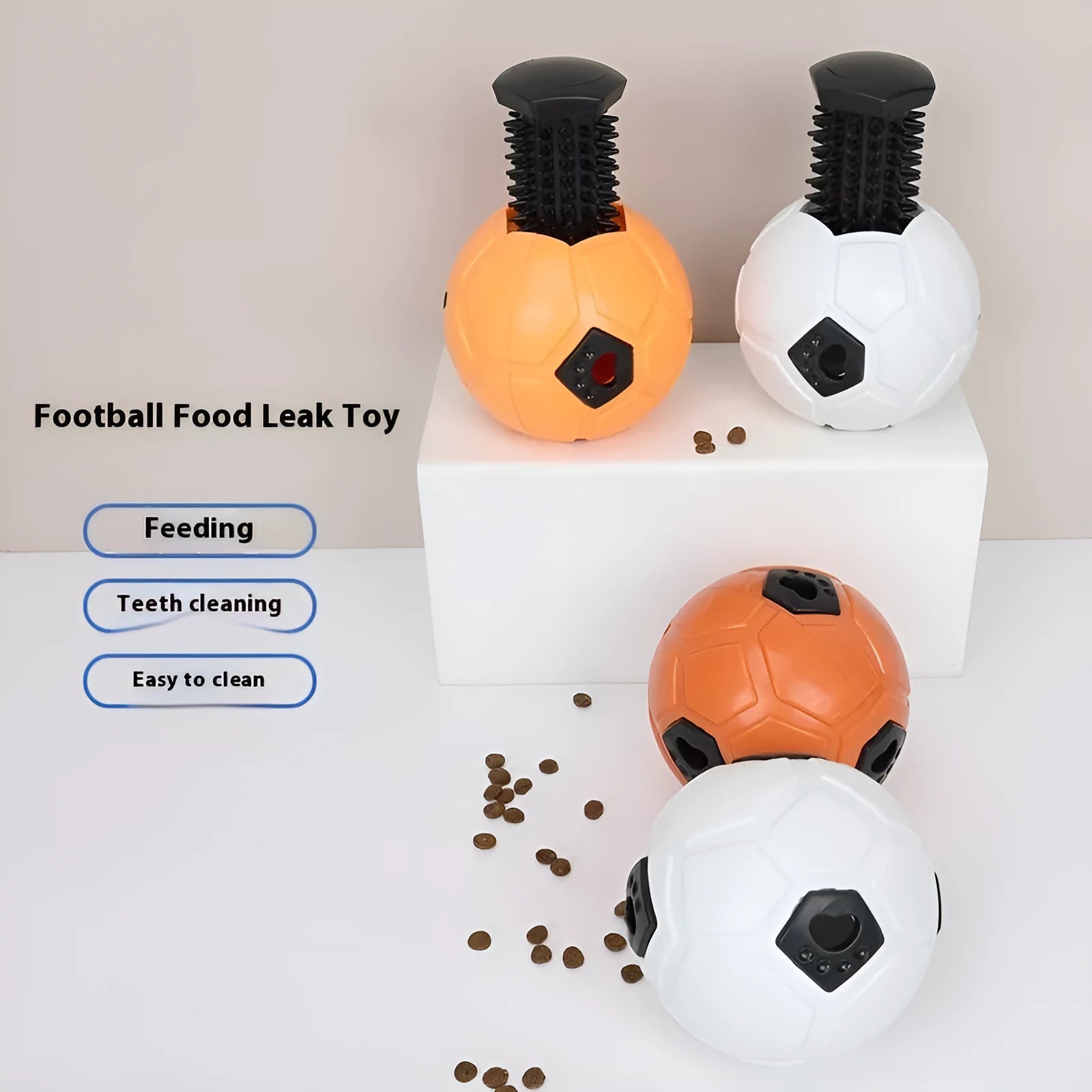 TPR dog toy ball in orange hollow style for nibbling and teeth grinding, on white background