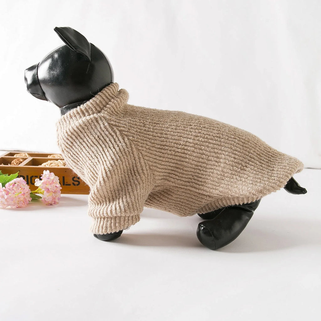 Brown cloth pullover sweater on small dog for Bichon Pomeranian breeds