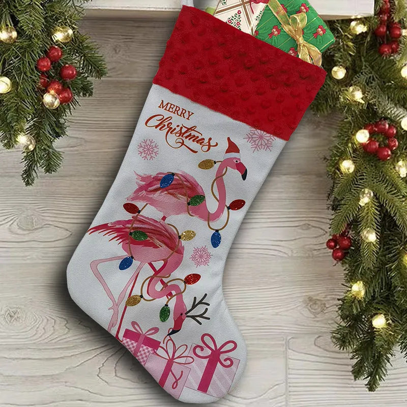 Flamingo Christmas stocking decoration measuring 46 by 28 cm in cloth fabric