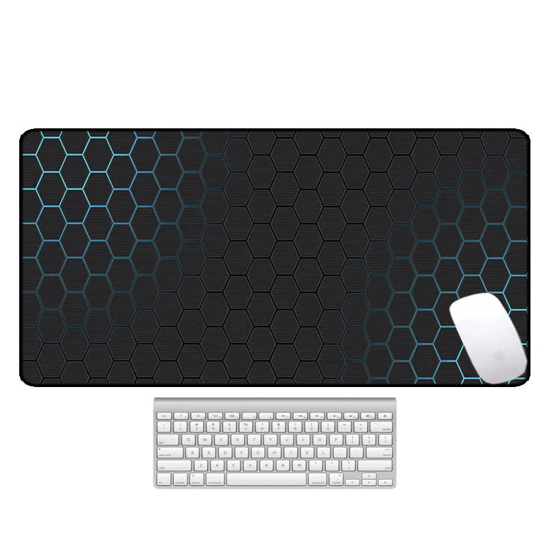 Large rectangular desk pad with printed pattern, showing non-slip natural rubber base.