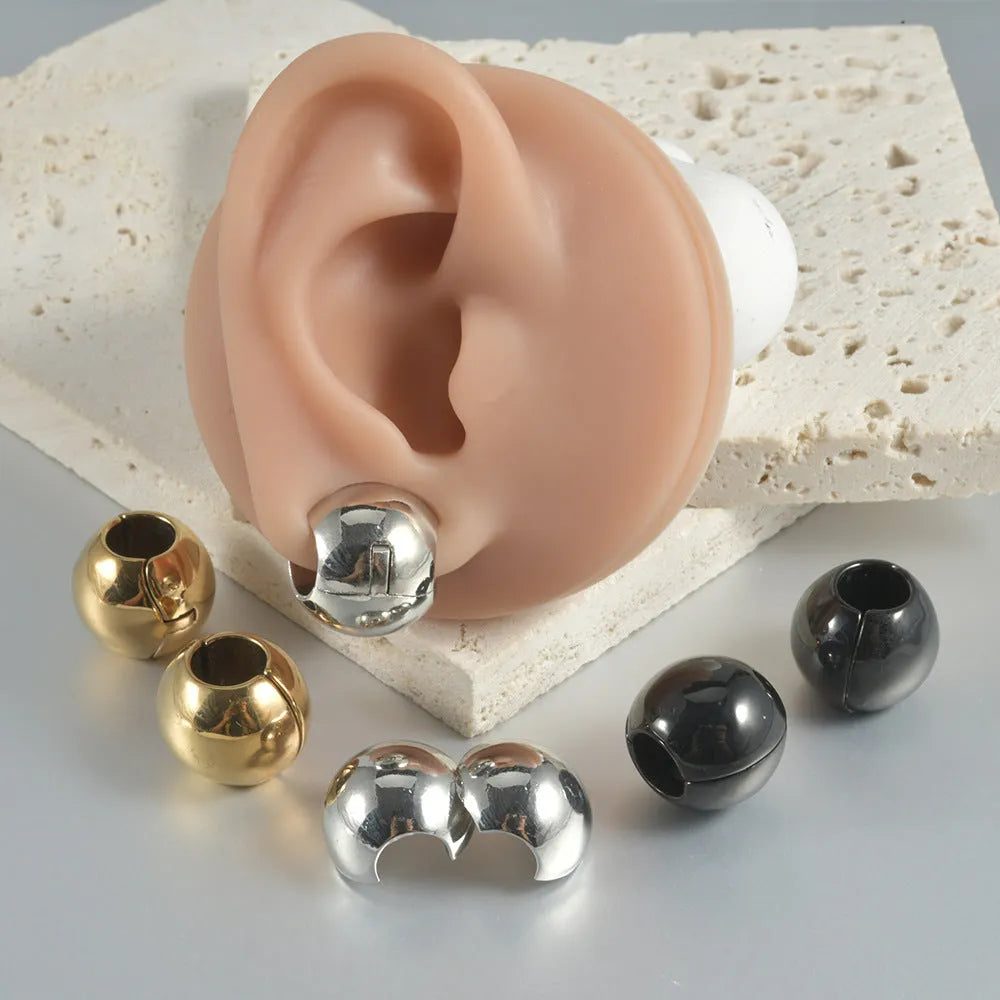 Stainless steel hollow skull Buddha geometric earrings in hip hop style with electroplated finish