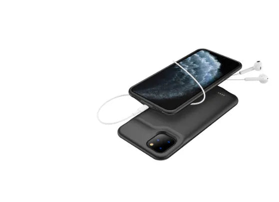 Shockproof silicone iPhone battery charger case in black, blue, pink and white colours