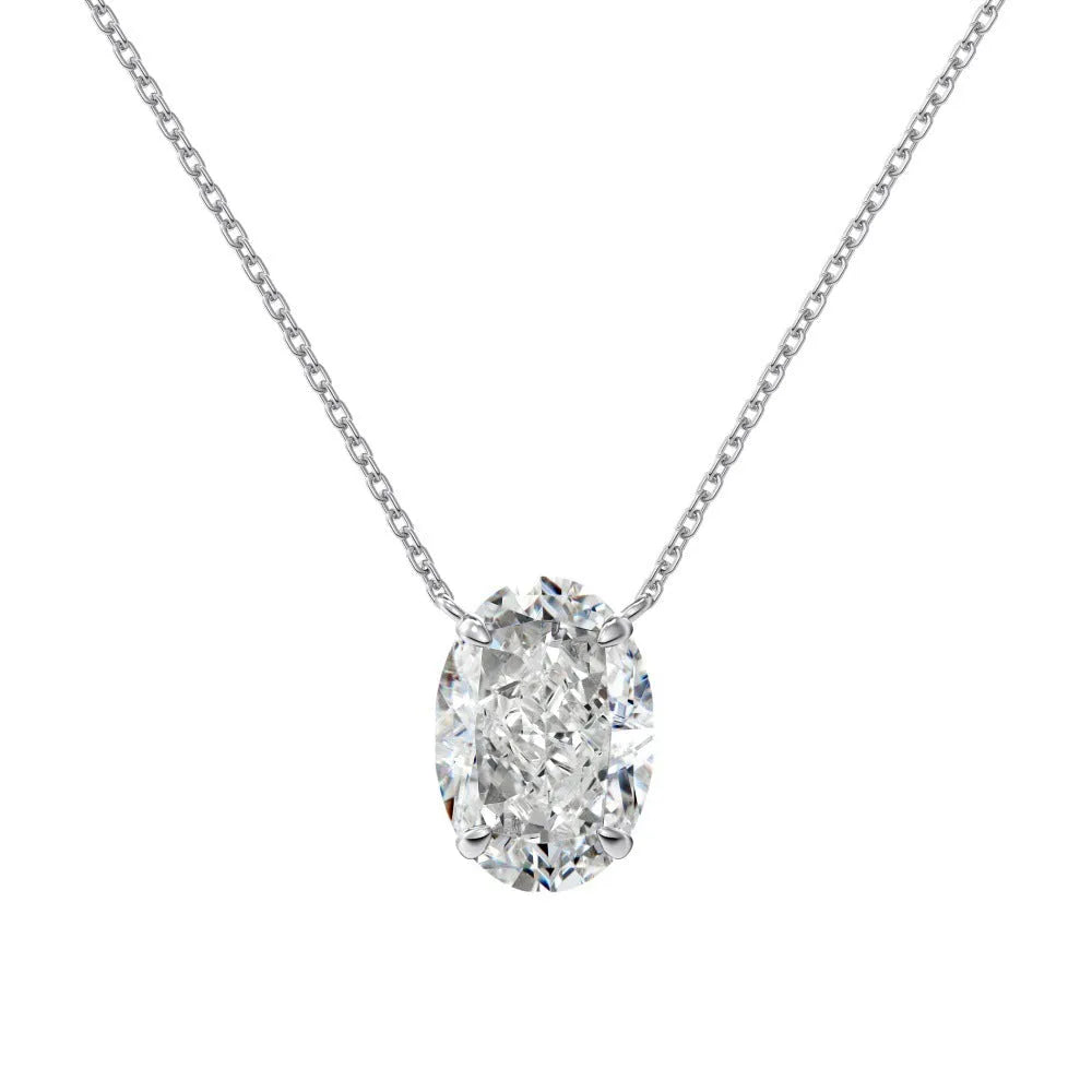S925 sterling silver necklace with oval ice flower geometric pendant in platinum or gold finish