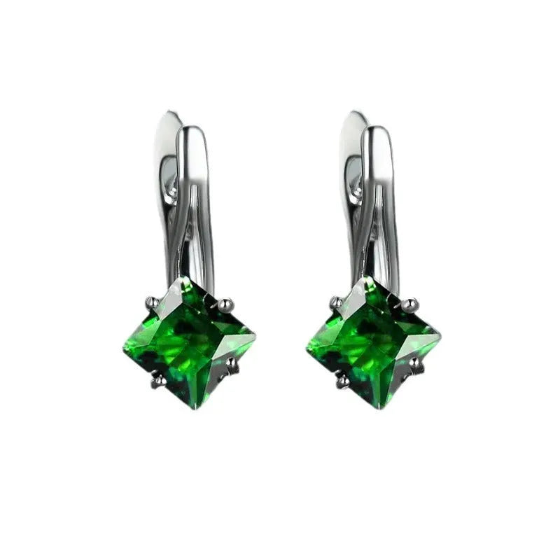 Copper diamond design earrings with inlaid blue zircon gemstones for women