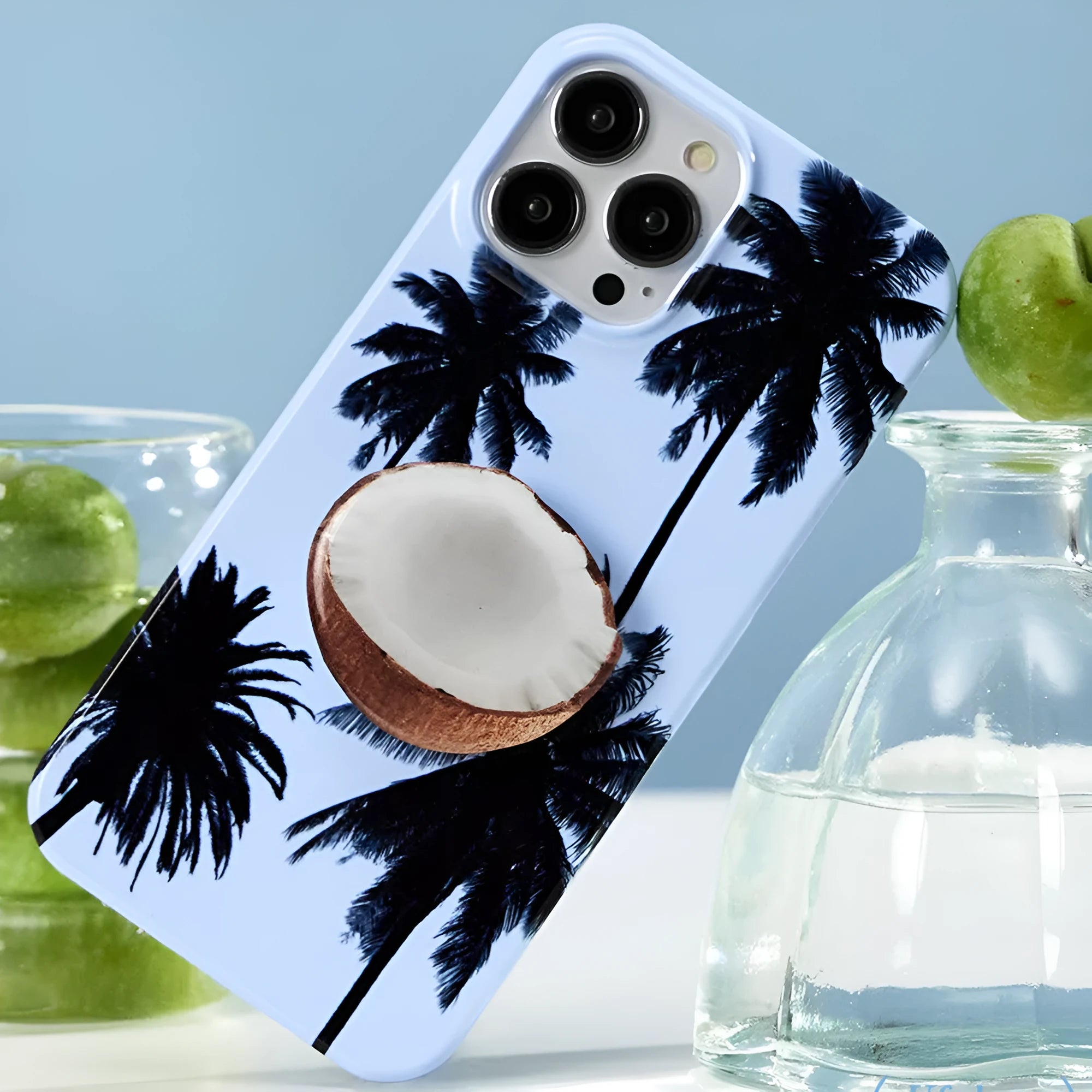 Summer coconut TPU phone case with bracket for iPhone 14 series, protective back cover