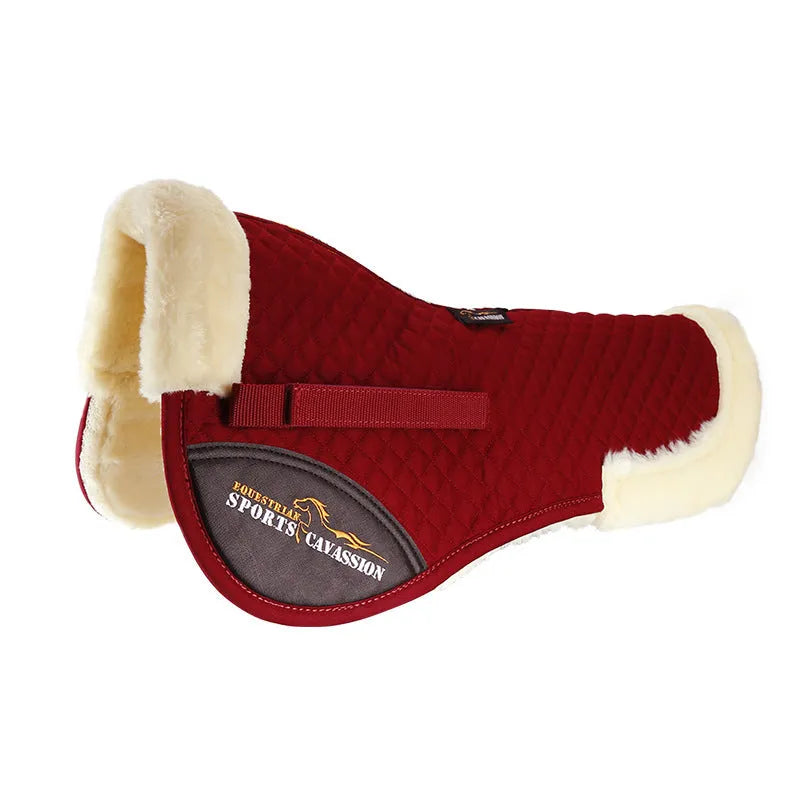 Riding saddle pad with shock absorption in wool blend fabric for equestrian and cycling
