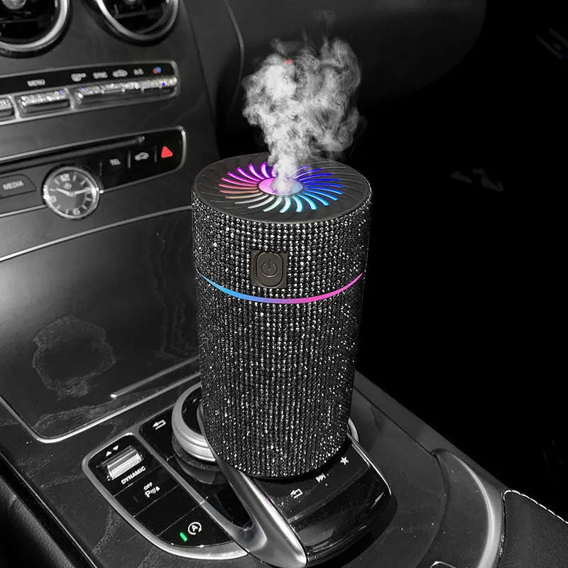 Car-mounted air purification humidifier with USB cable in choice of seven colours including black, blue, green, pink, red, and white
