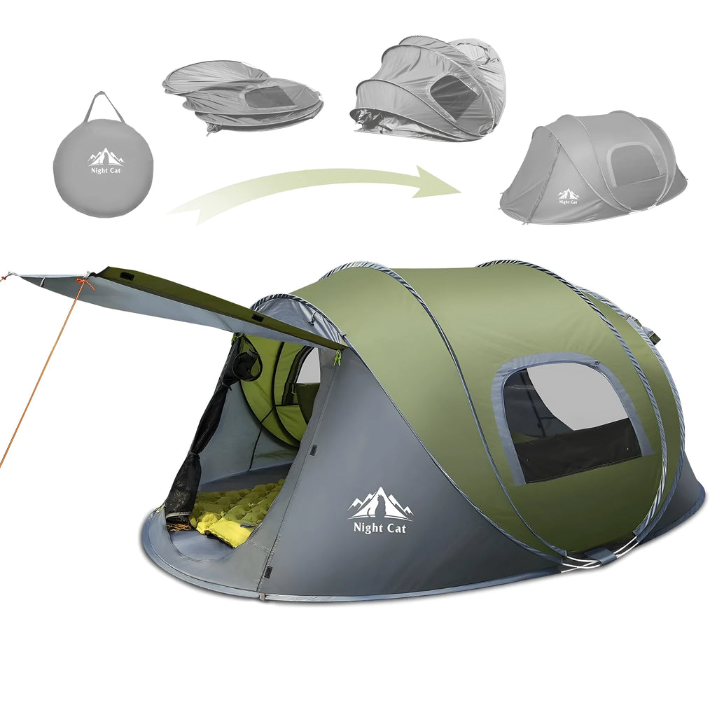 Dark green automatic pitching family camping tent suitable for two people with four-season design