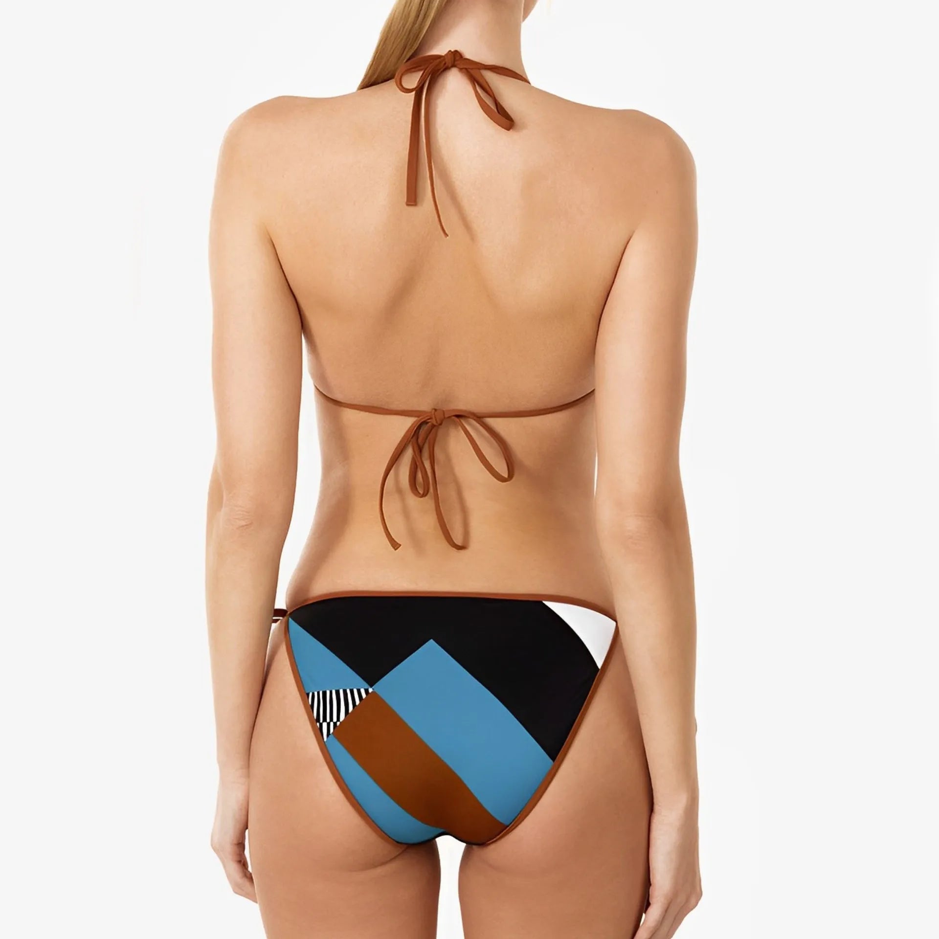 Women's skinny print split bikini in picture colour, backless design, sizes S M L XL.