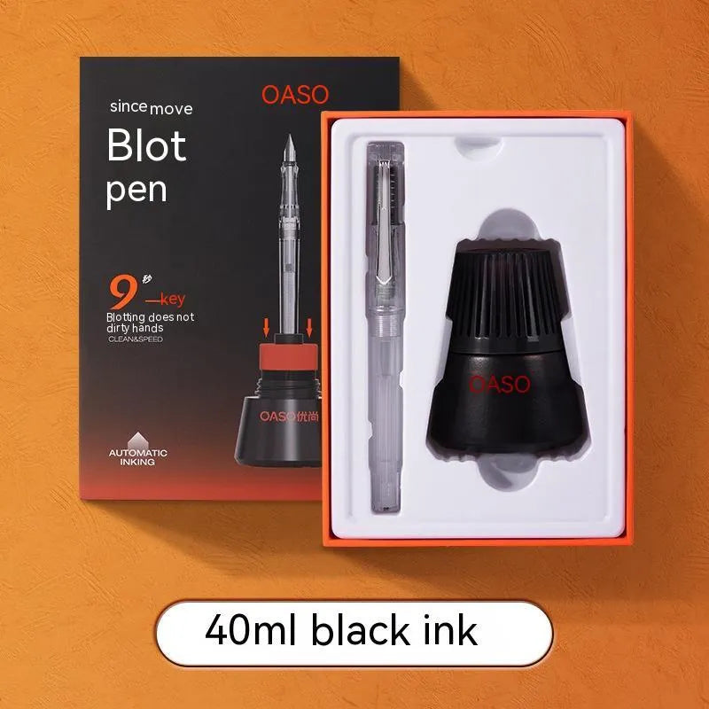 Student automatic suction pen set with 40ml refill cartridge, choice of 0.38mm or 0.5mm nibs, and black, blue-black, or blue ink