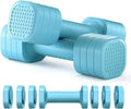 Pink and blue detachable 5lb dumbbell set for women's fitness made of ABS plastic.
