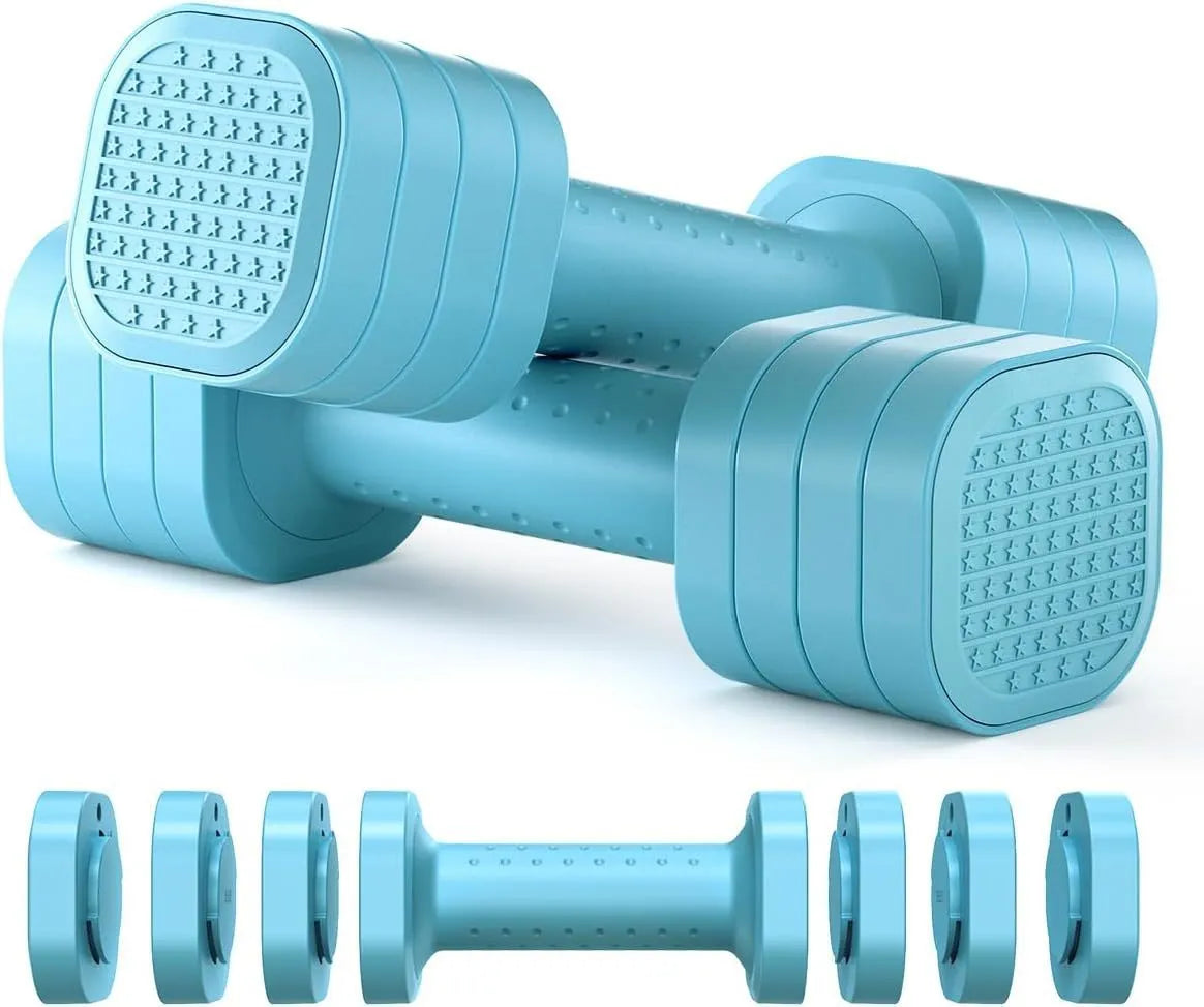 Pink and blue detachable 5lb dumbbell set for women's fitness made of ABS plastic.