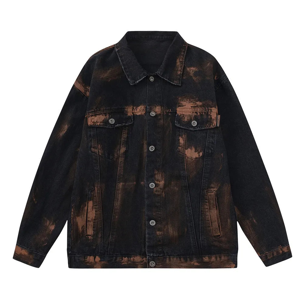 Fashion holes denim clothes jacket for men in black cotton street style