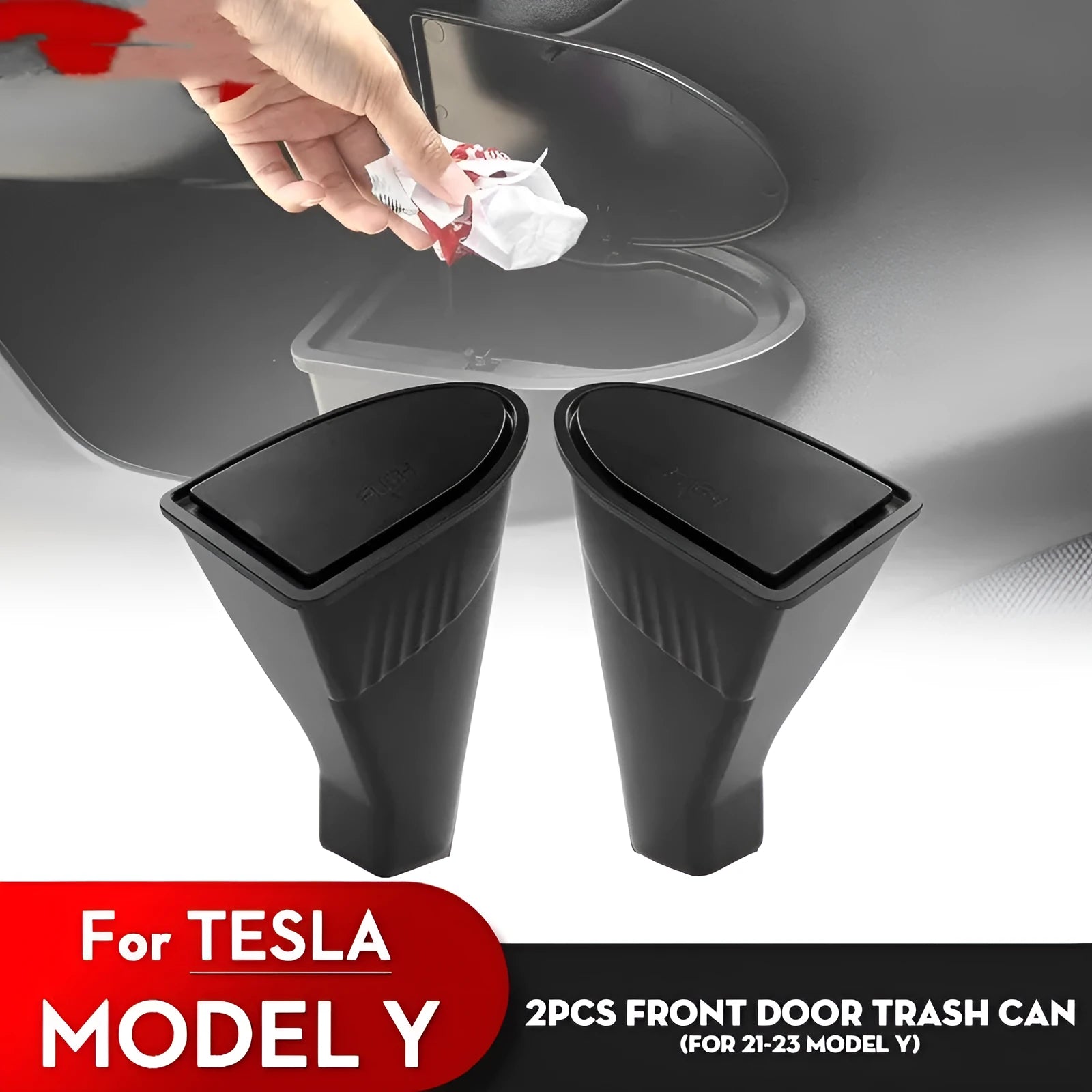 Black ABS car door storage containers for Tesla Model Y front doors