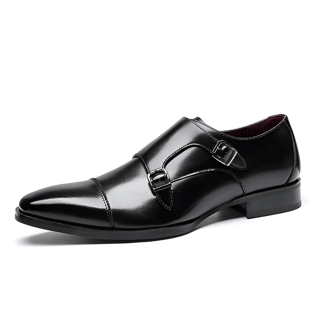 Men's casual leather shoes cowhide square toe business oxfords black colour with metal thread accents