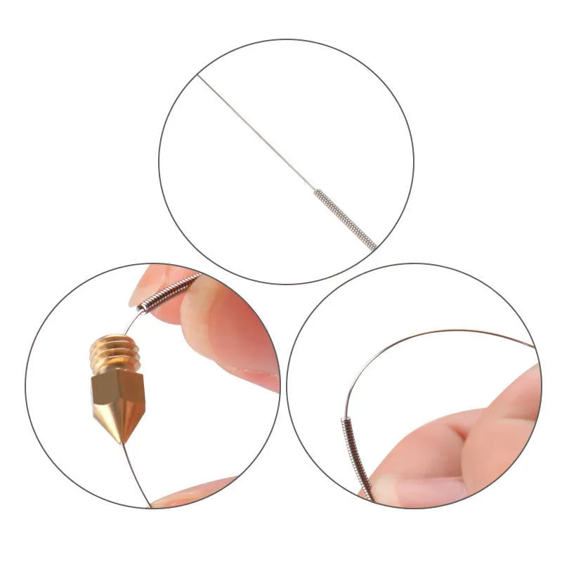 Ten stainless steel nozzle cleaning needles for E3D Mk8 3D printer hotends