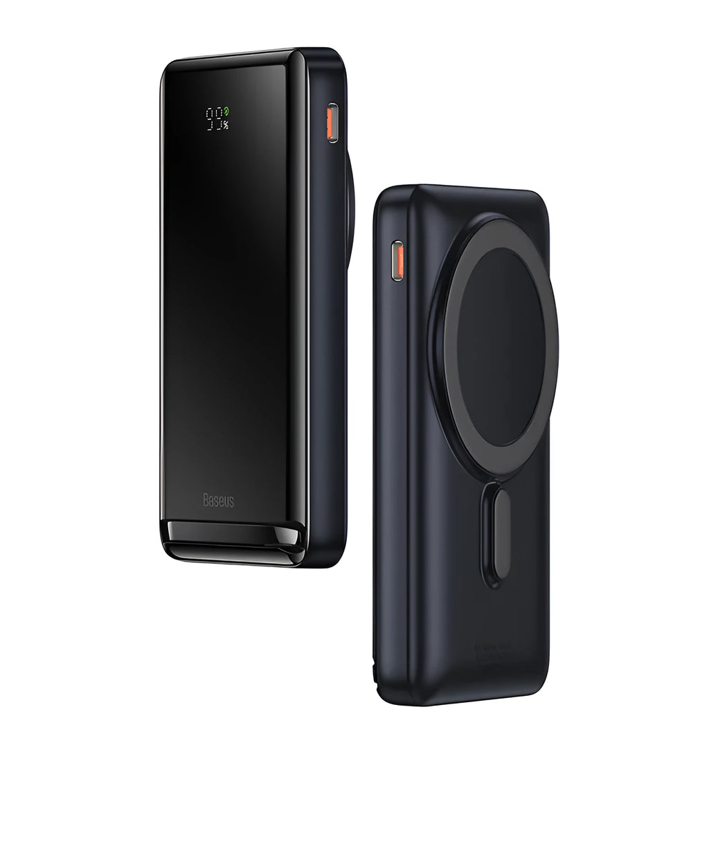 3-in-1 slim magnetic wireless power bank in blue, PC+ABS shell, 117.3x69.7x20.3mm, with USB cable