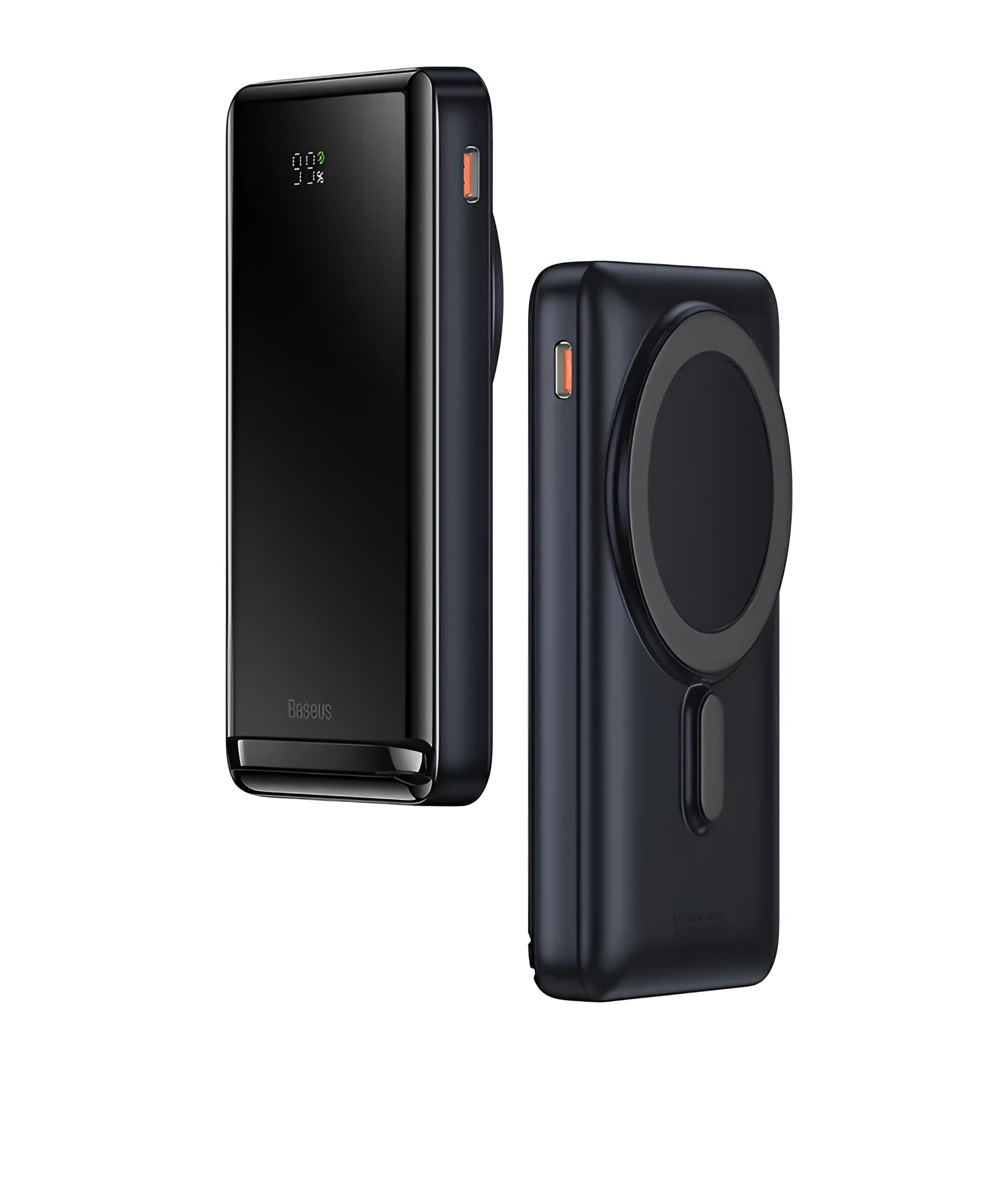 3-in-1 slim magnetic wireless power bank in blue, PC+ABS shell, 117.3x69.7x20.3mm, with USB cable