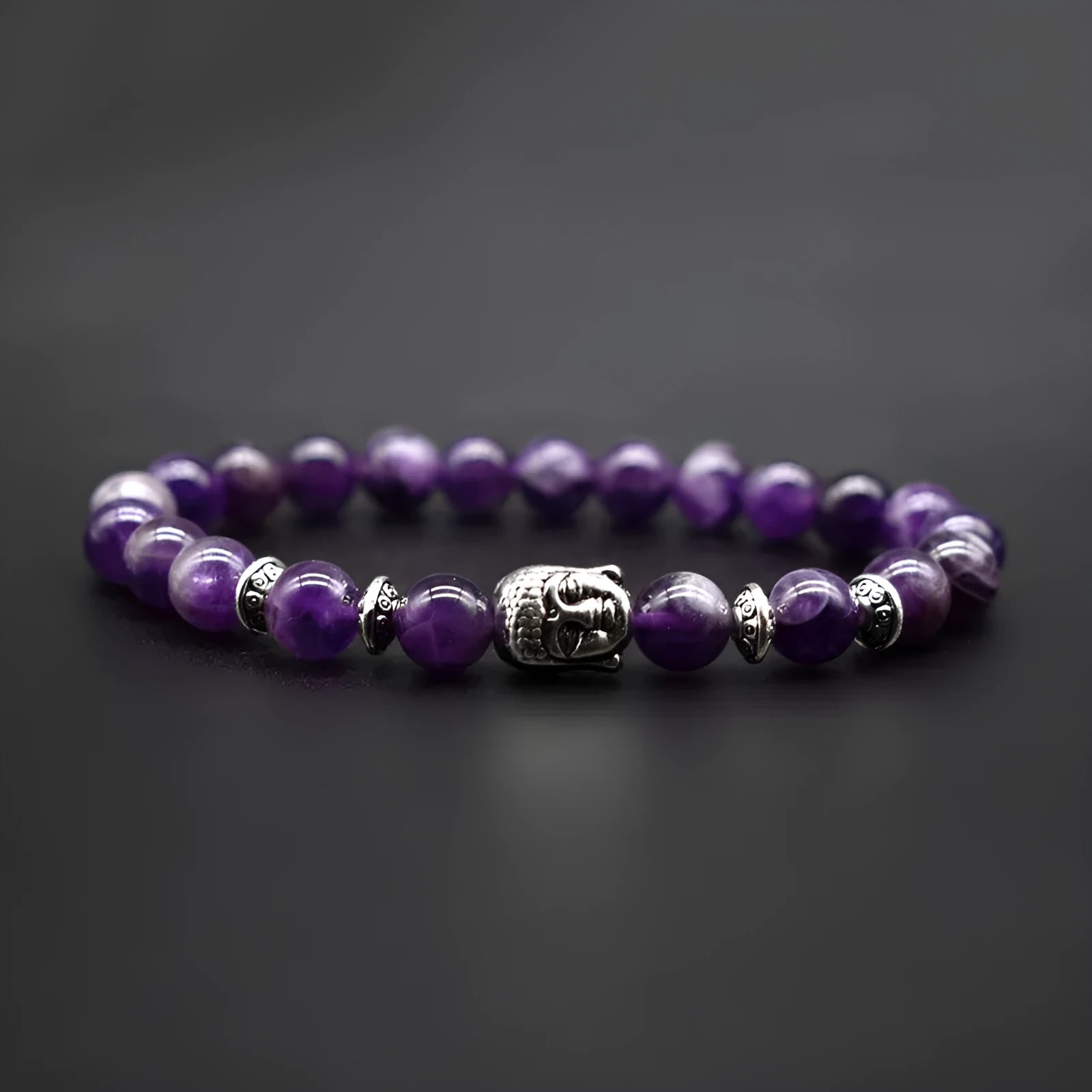 Handmade tiger eye bracelet with 19mm Buddha head charm in choice of five materials