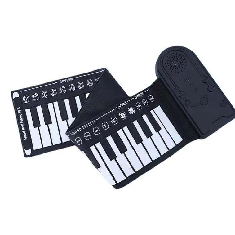 Portable folding 49-key electronic keyboard with built-in speaker in gloss black colour