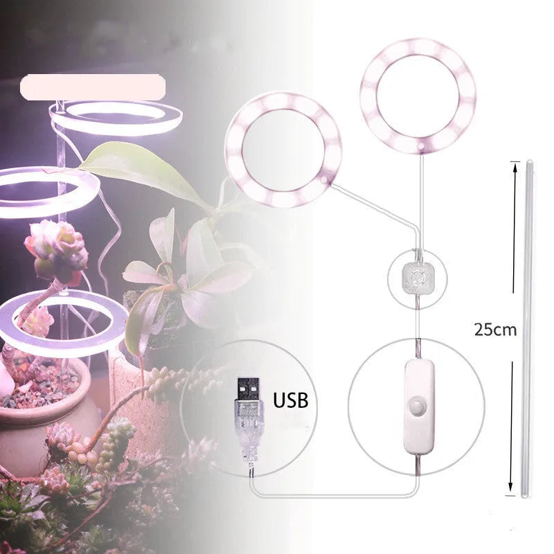 USB LED plant grow light with transparent housing on a 25cm acrylic stick.