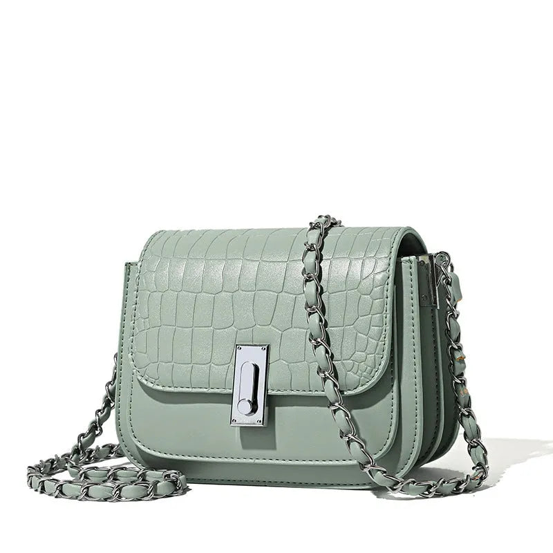 Women's light luxury chain shoulder bag in soft PU leather with horizontal square design