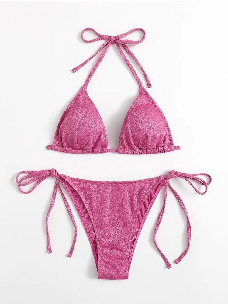 Women's split bandage bikini swimsuit in polyester fabric available in six colours
