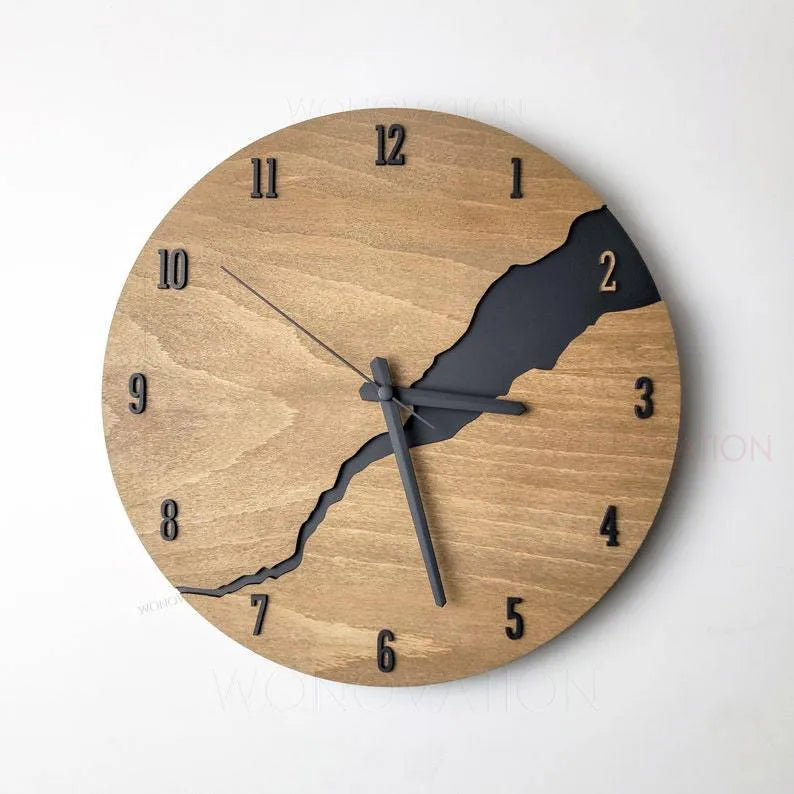 30cm wooden wall clock with distressed crack finish in modern style