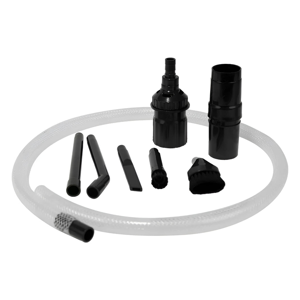 Eight-piece set of small vacuum cleaner suction heads and nozzles for detailed cleaning.