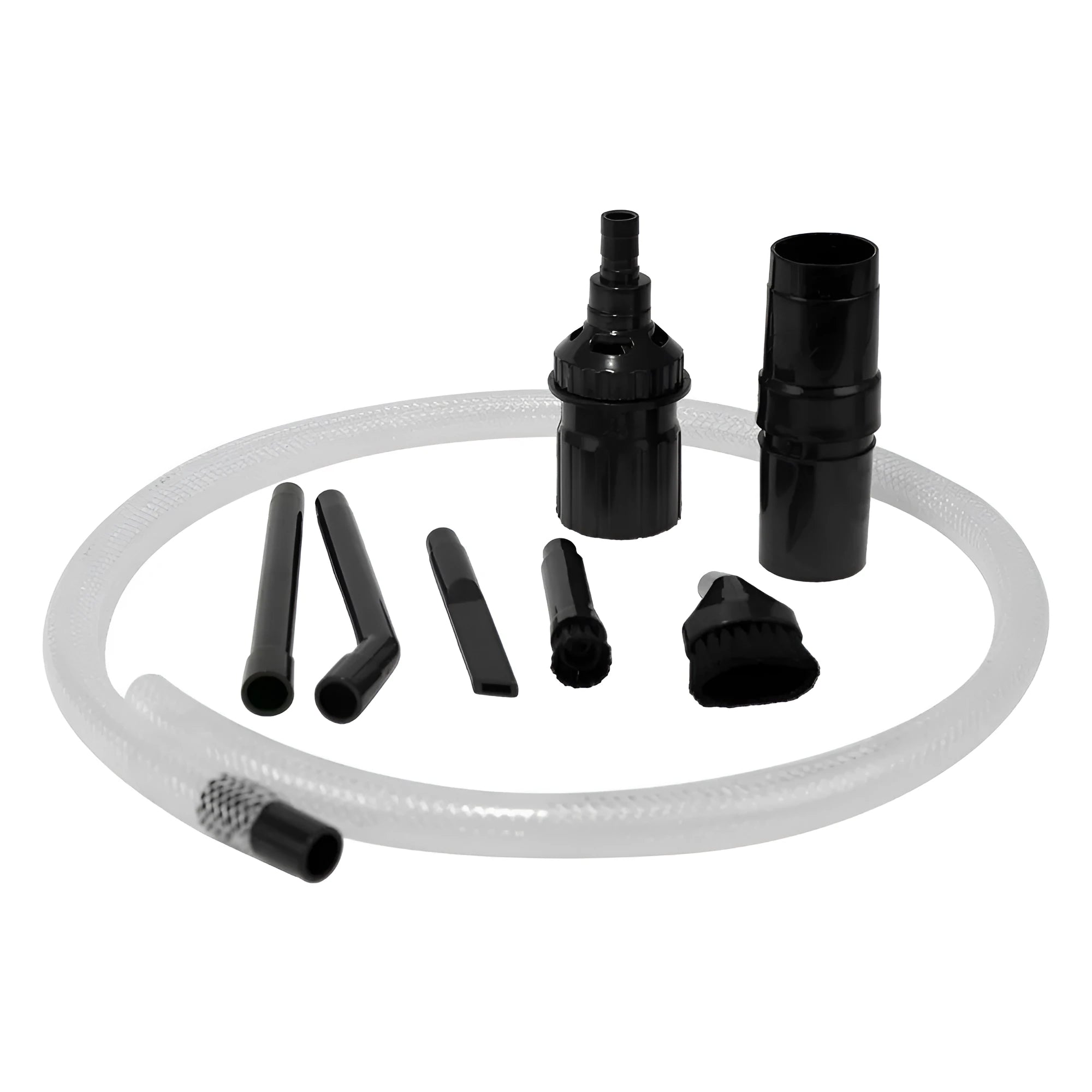 Eight-piece set of small vacuum cleaner suction heads and nozzles for detailed cleaning.